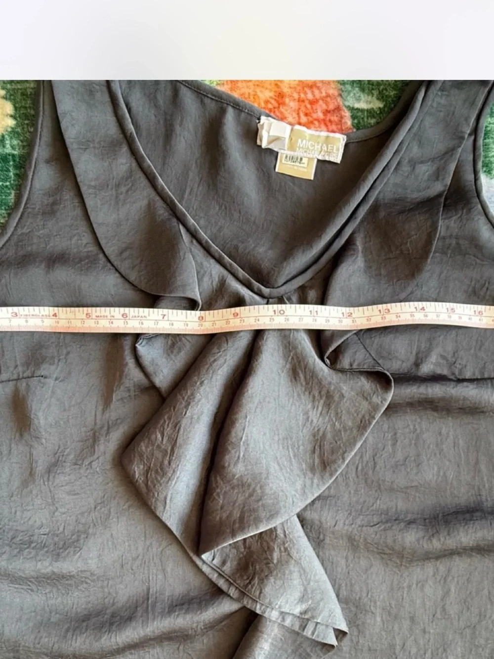Michael Kors Gray Satin Ruffle V-Neck Camisole